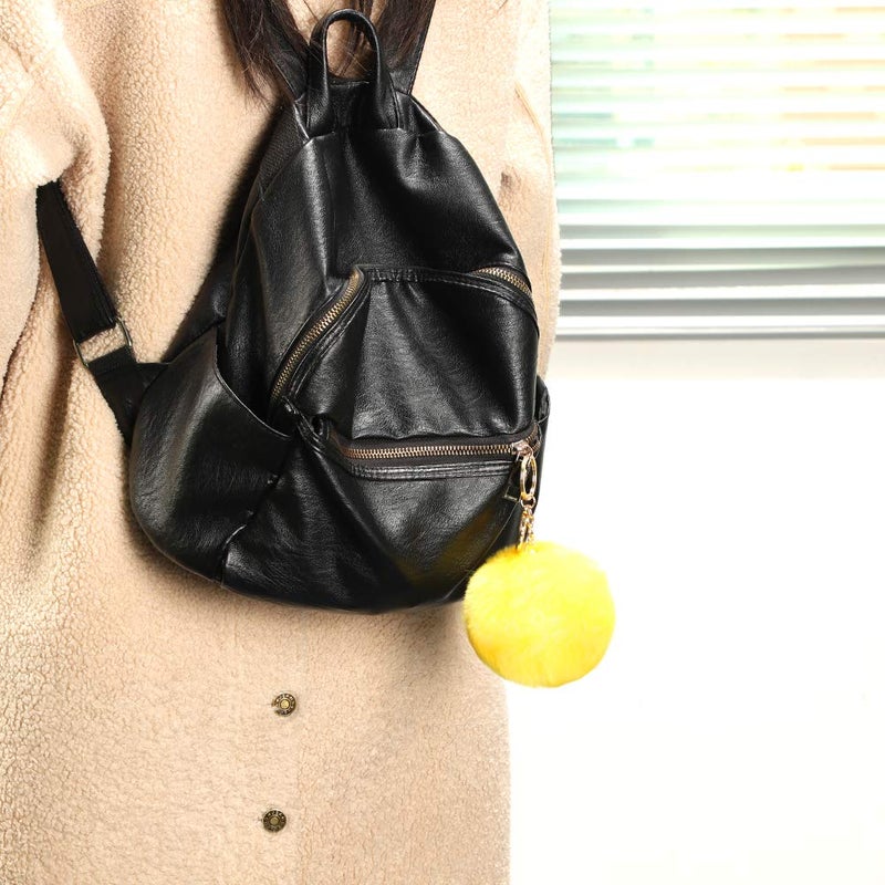 Soleebee Soft Artificial Rabbit Fur Keychain Plom Pom Key Ring Cute Plush Ball Bag Charm for Women Girls (Yellow) - Image 3